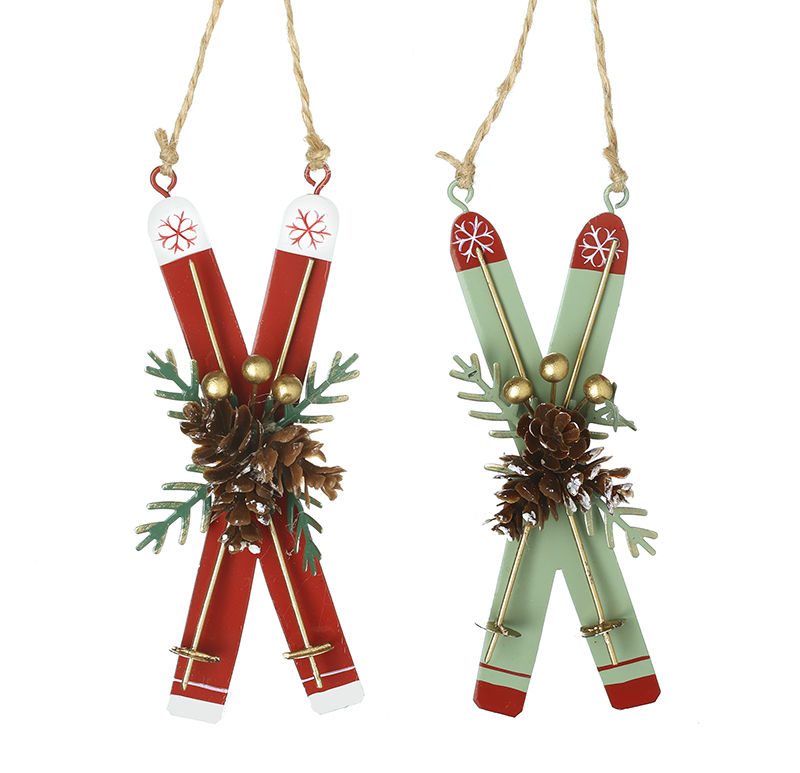 Red and Green Metal Skis Mix Christmas Decorations by Heaven Send - Choice of 2